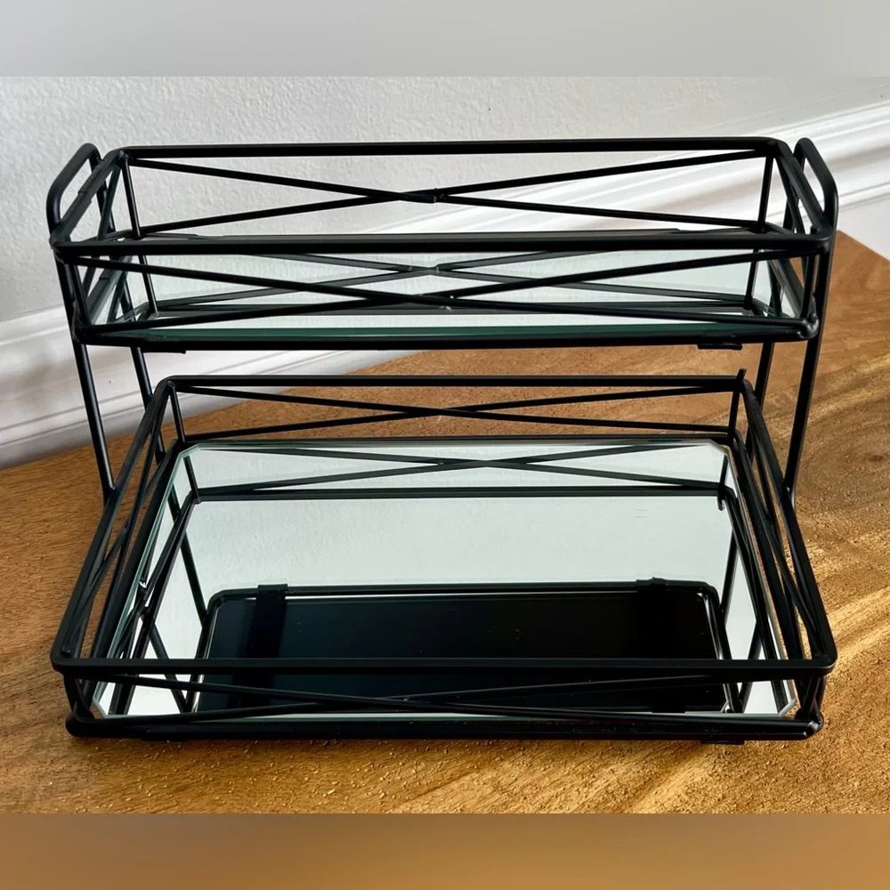 Home Details Matte Black 2-Tier Vanity Tower Tray